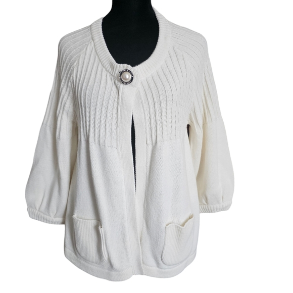 Live A Little White Cotton Blend Cardigan Sweater Size M - Picture 1 of 4